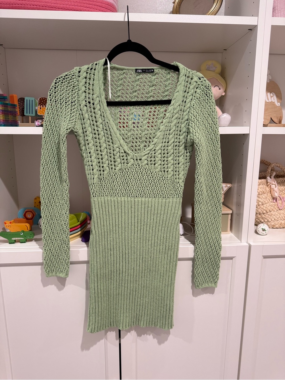 Zara Green Lime Ribbed Knit Mini Dress